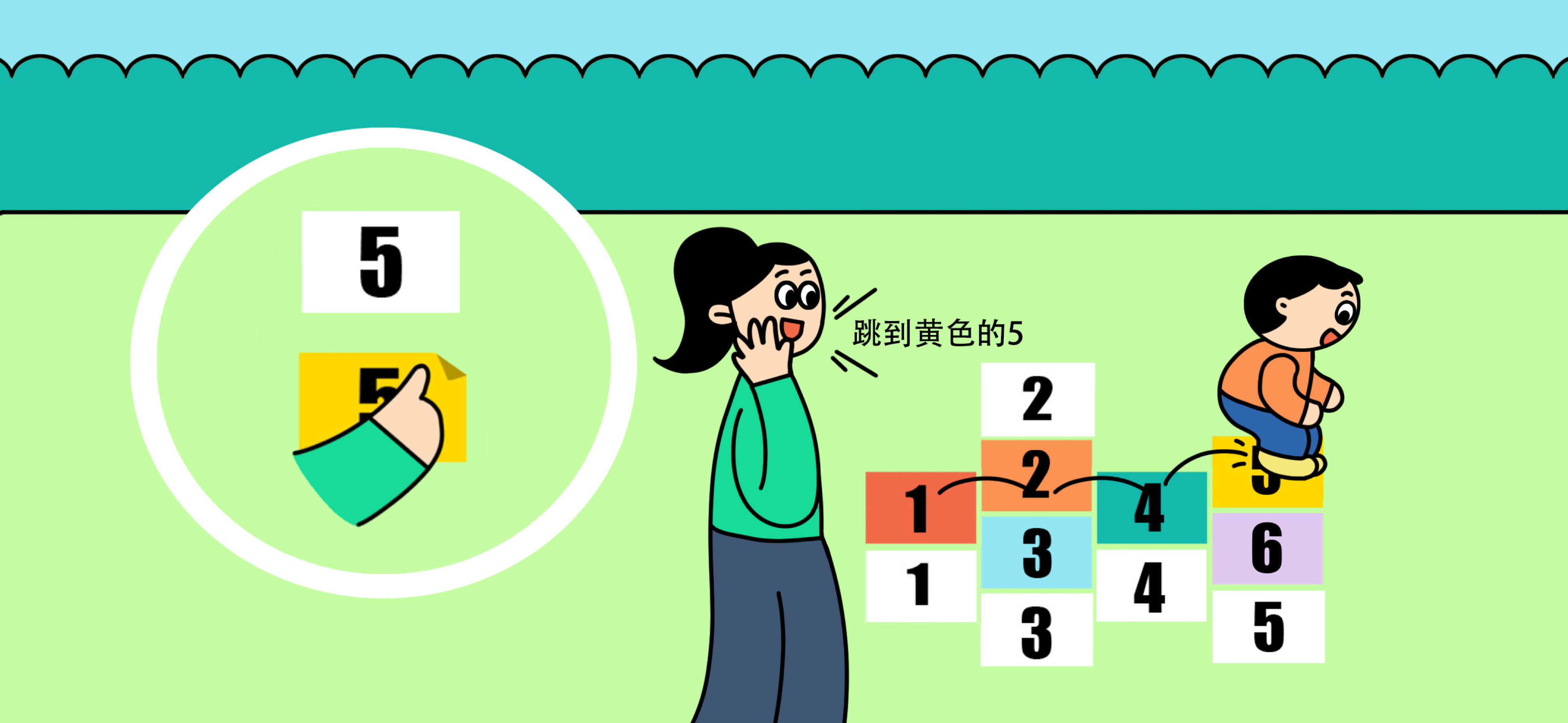 数字跳格子第 3 步：升级啦！找一找彩色的数字