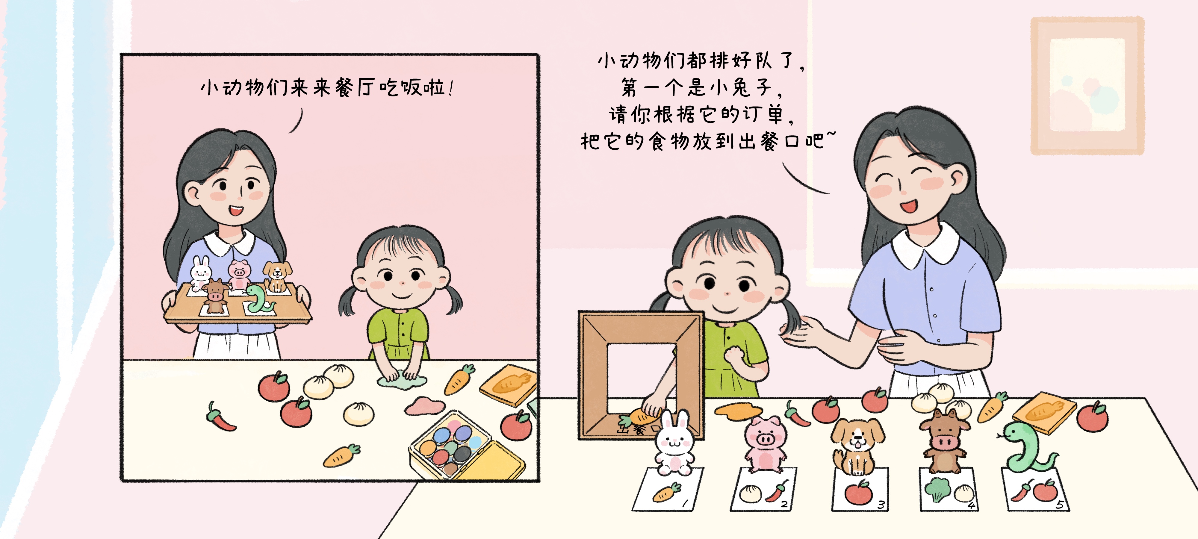 欢迎来到餐厅第 1 步：小动物排排队