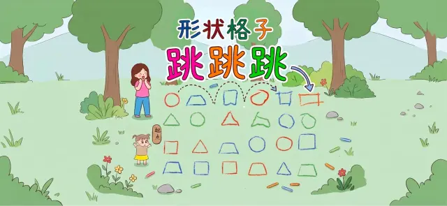 形状格子跳跳跳亲子活动示意图