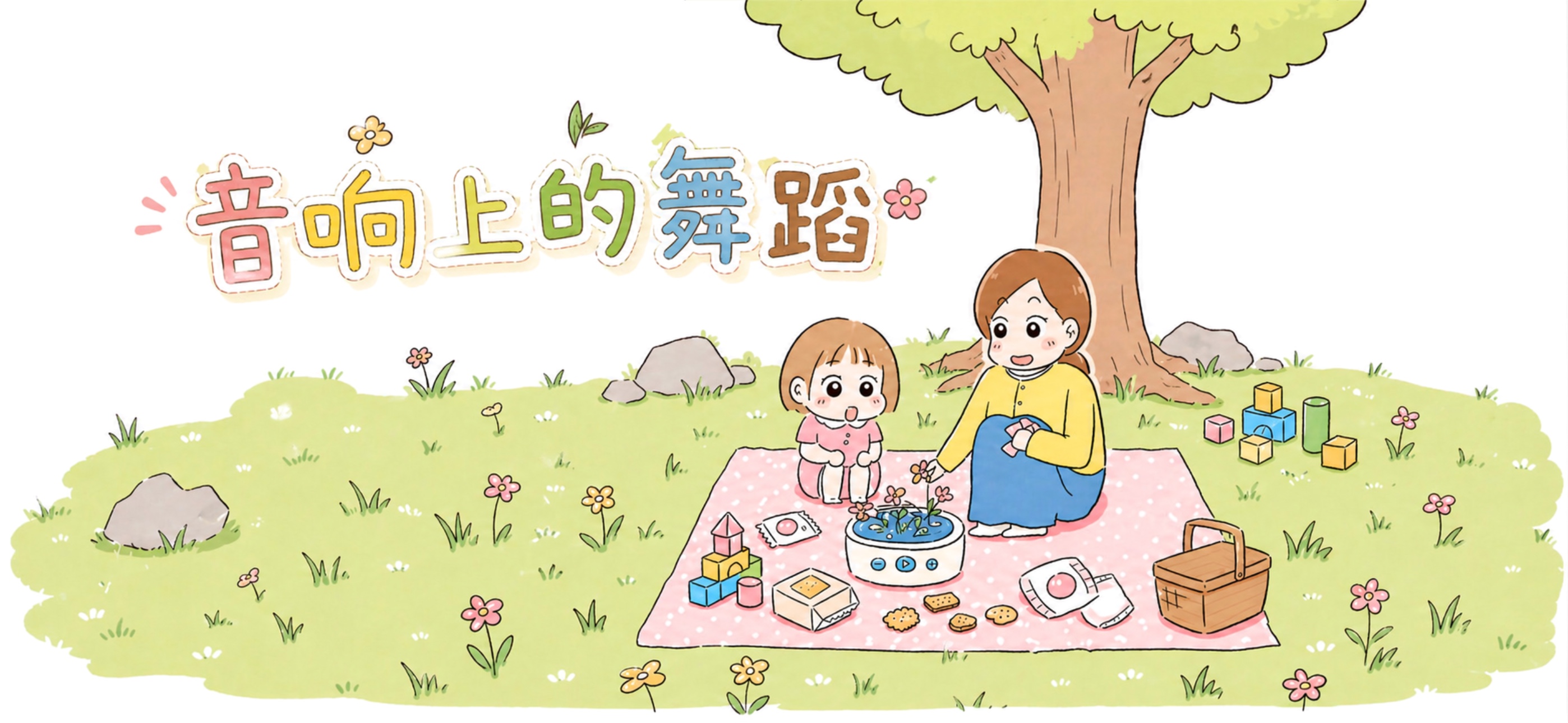 音响上的舞蹈亲子活动示意图