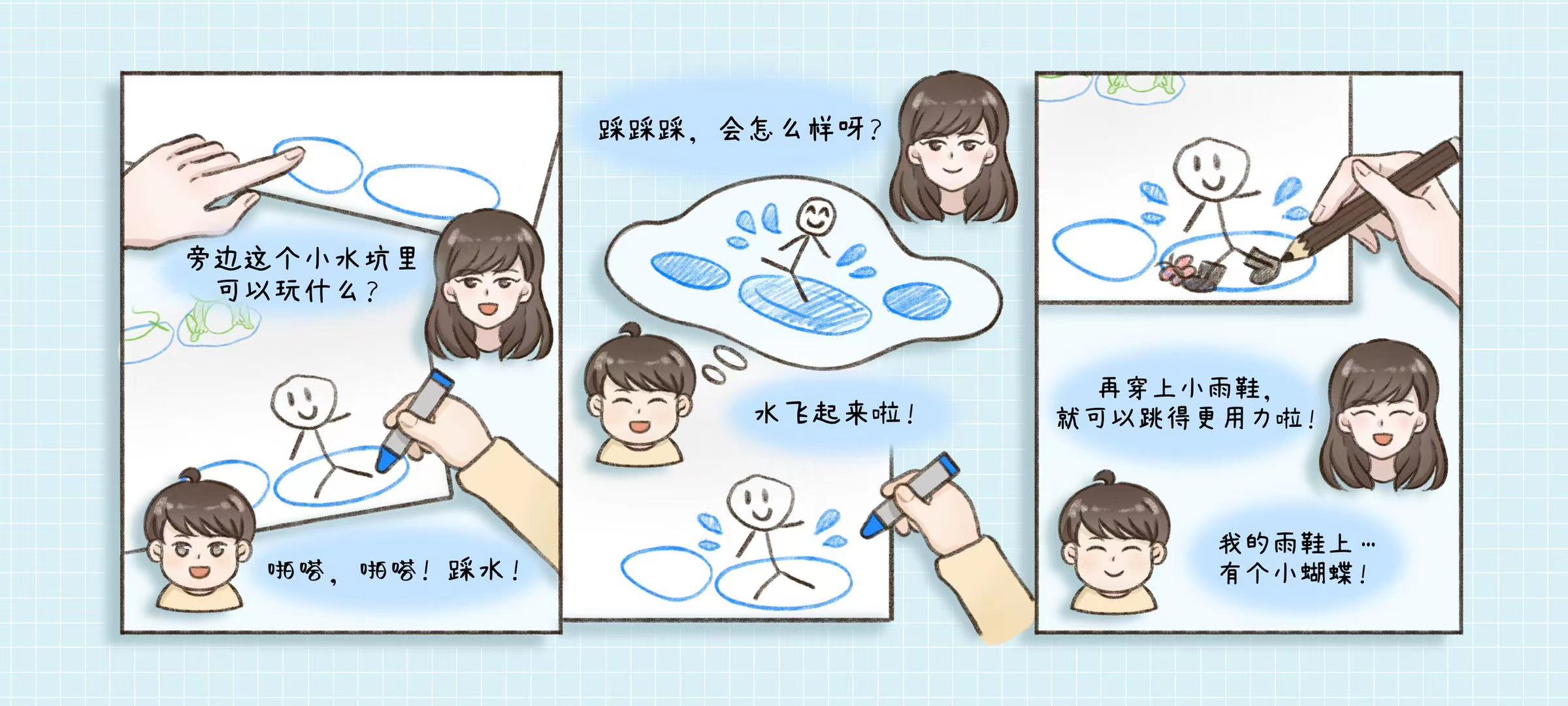 好玩的下雨天第 3 步：涂鸦变成小故事
