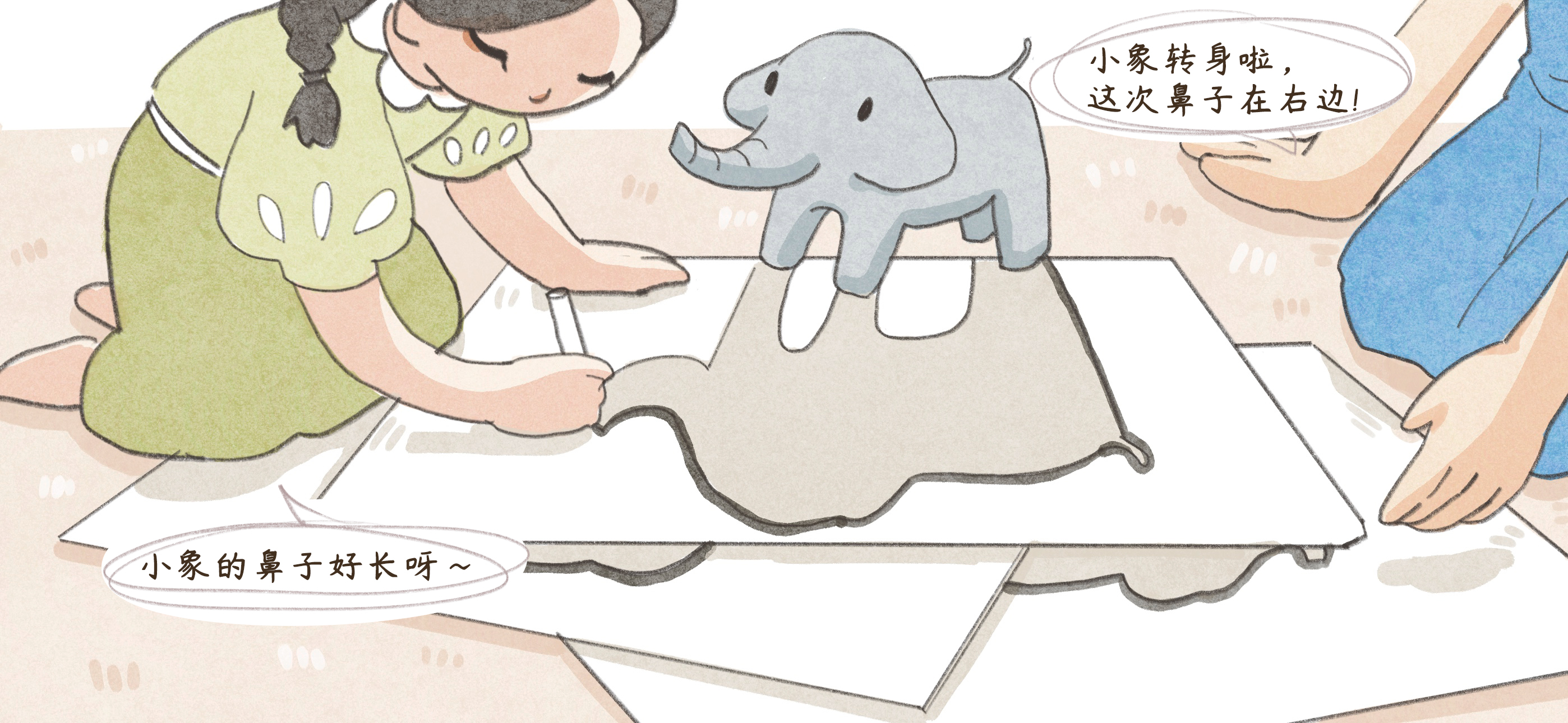 神奇影子画第 2 步：旋转玩偶，继续画
