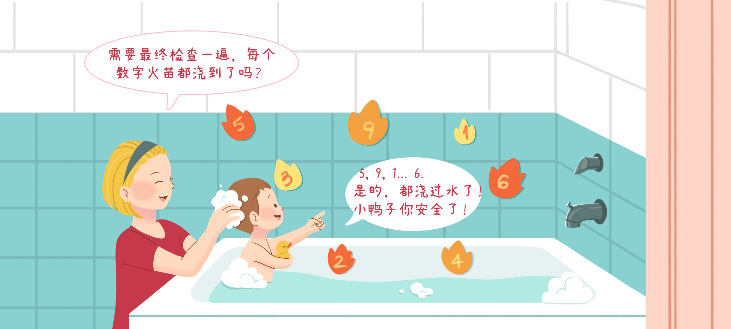 熄灭数字火焰第 3 步：成功熄灭所有火焰